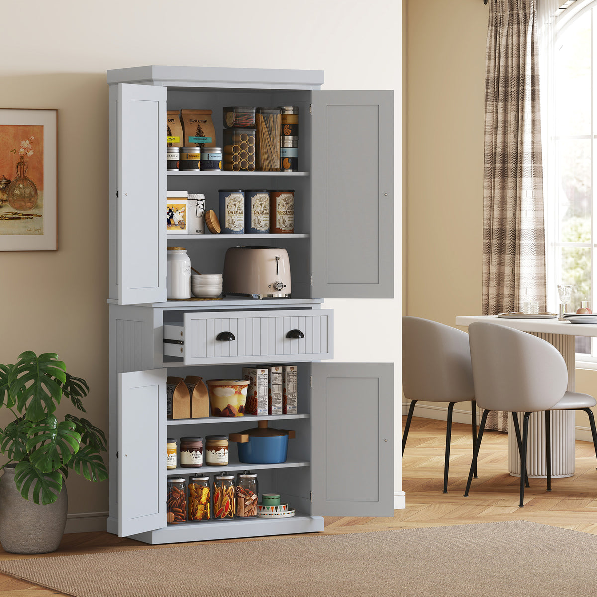 Armoire de cuisine buffet cuisine multi-rangements étagères réglables 4 portes grand tiroir 76,2 x 40,2 x 183 cm gris-1