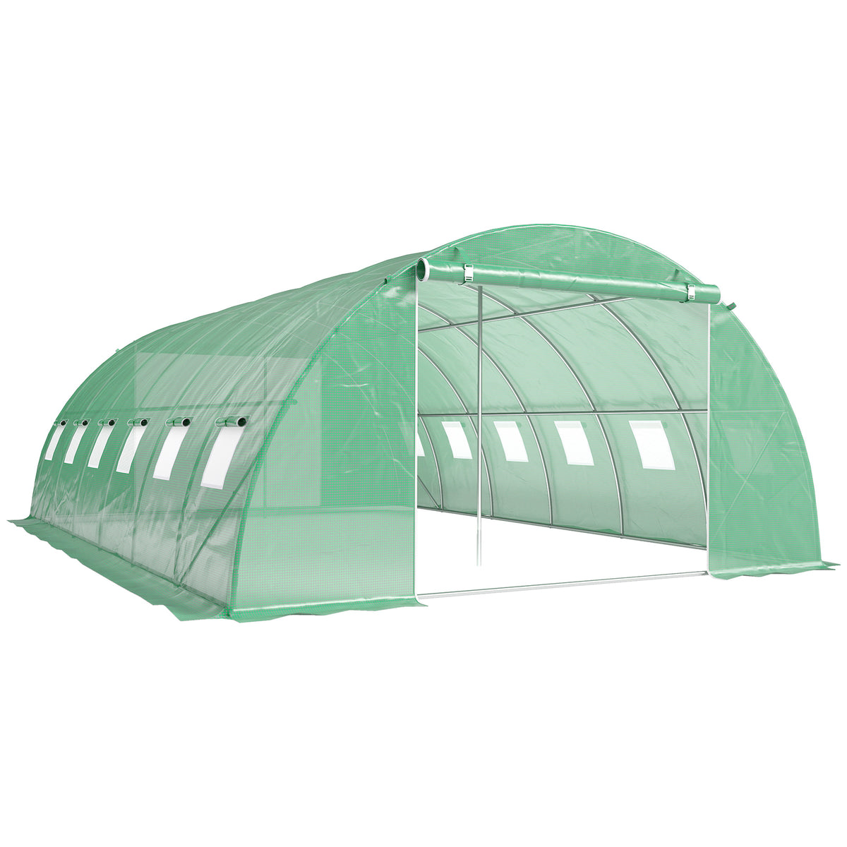 Serre Tunnel de Jardin Serre Maraîchère Acier Galvanisé Ø25mm et Structure Renforcée 395x595x199cm Vert-0