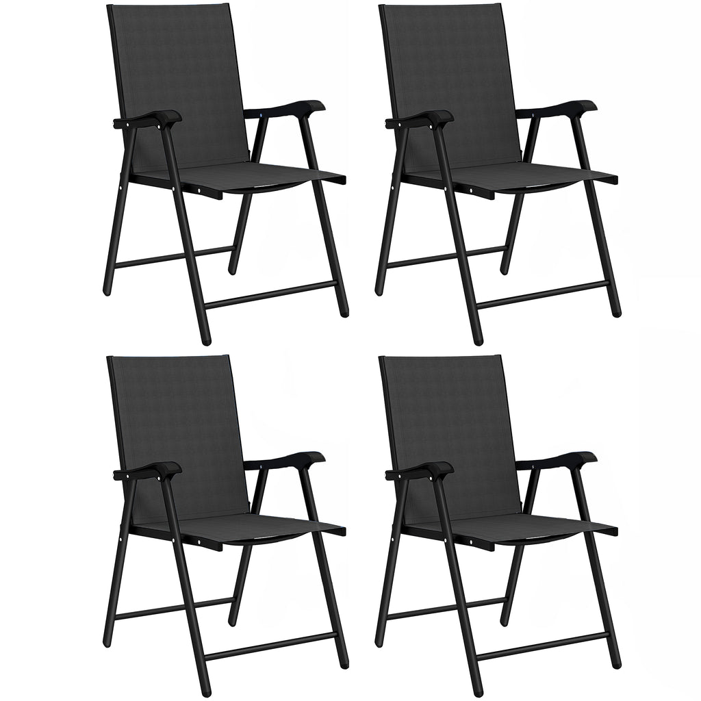 Lot de 4 Chaises de Jardin Pliantes Structure Acier Robuste sans Montage Dossier Haut Ergonomique 58x62x97cm Noir-0