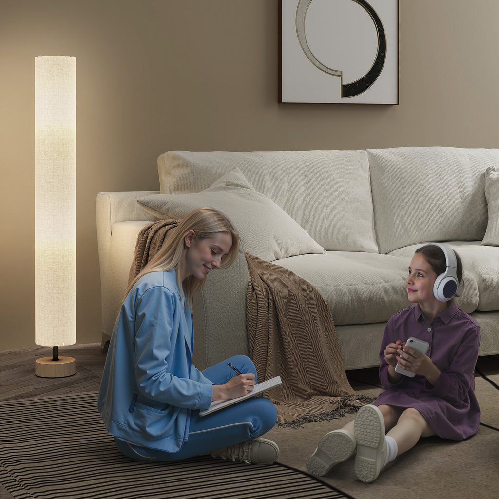 Lampadaire sur pied de salon avec abat-jour en lin, interrupteur à pied, 2 x douille E27, 120 cm, gris-6
