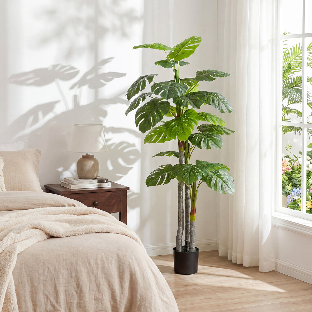 Arbre Artificiel Plante Artificielle Monstera H.1,5 m Tronc Branches Lichen Feuilles de Tortue Grand réalisme Pot Inclus-6