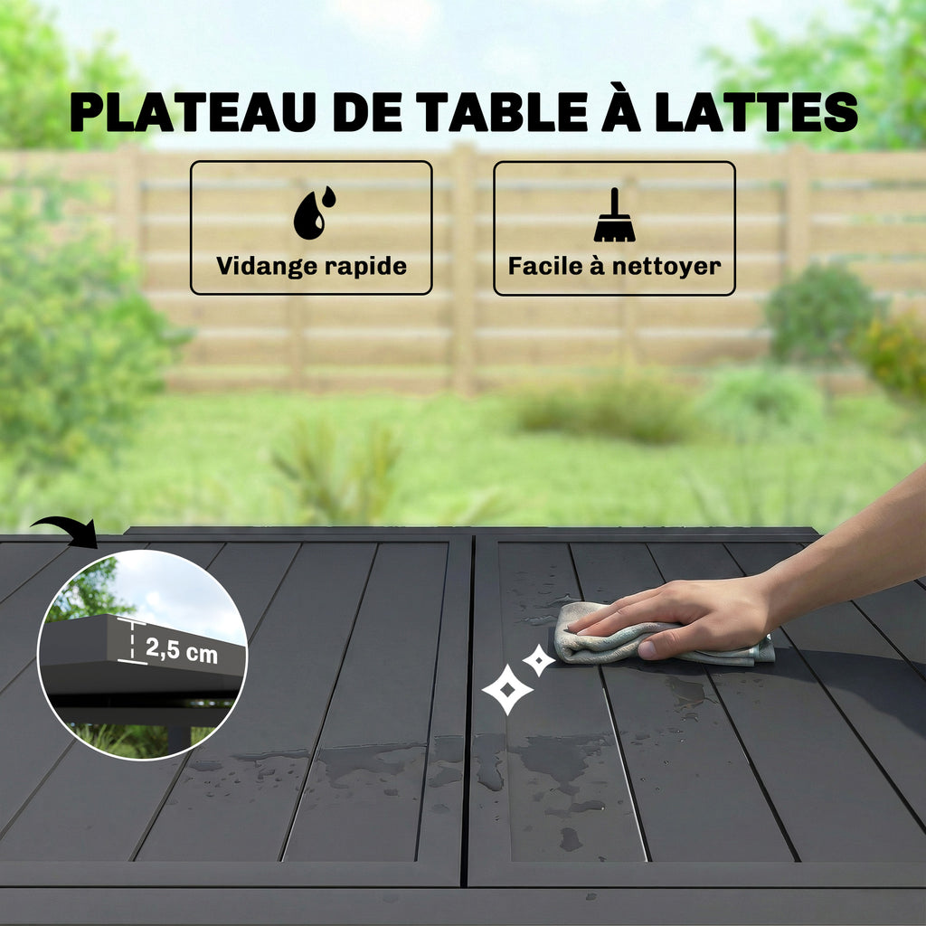 Table de jardin extensible table extérieur pour 4-6 personnes avec rallonge auto-stockée aluminium 80-160 x 80 cm noir-5
