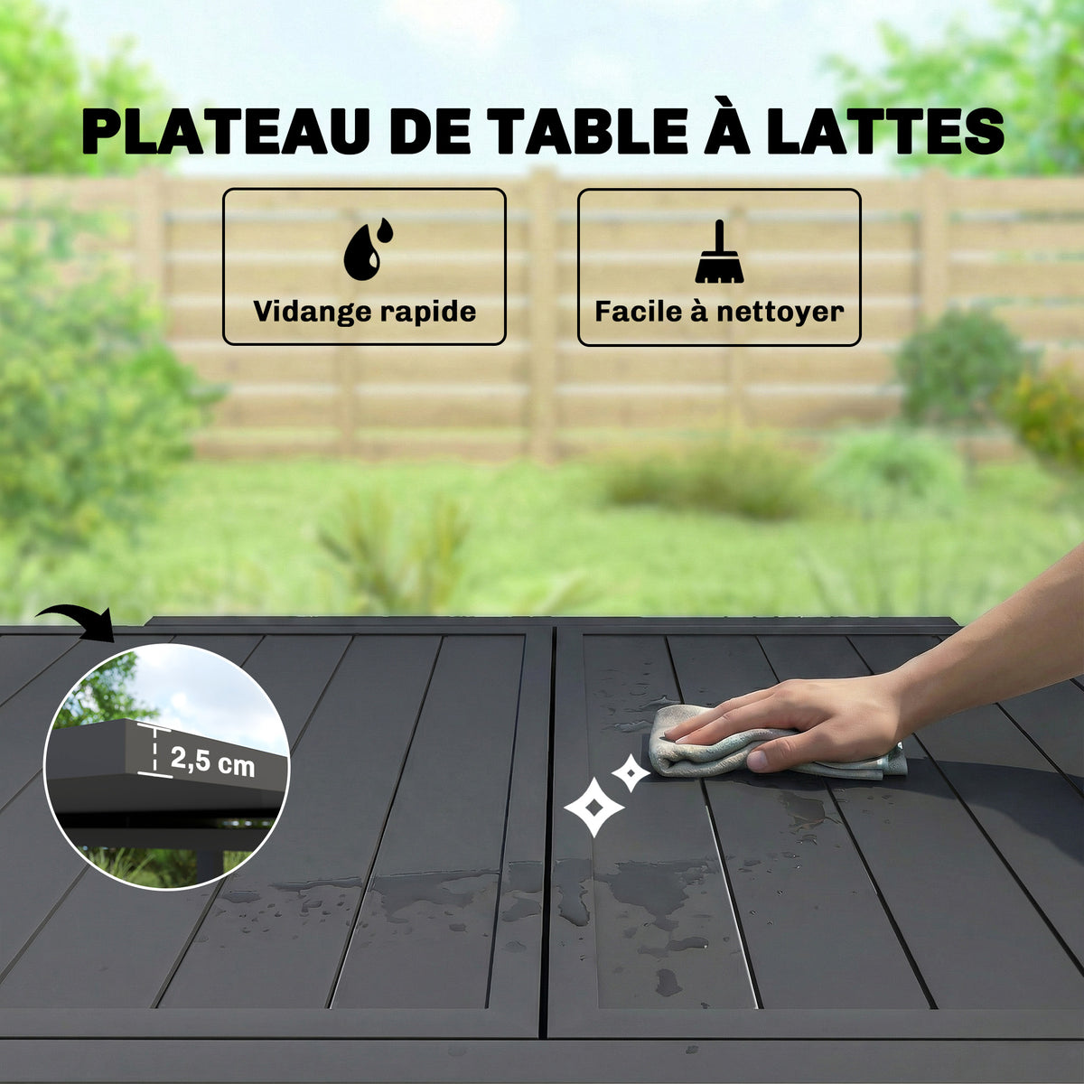 Table de jardin extensible table extérieur pour 4-6 personnes avec rallonge auto-stockée aluminium 80-160 x 80 cm noir-5
