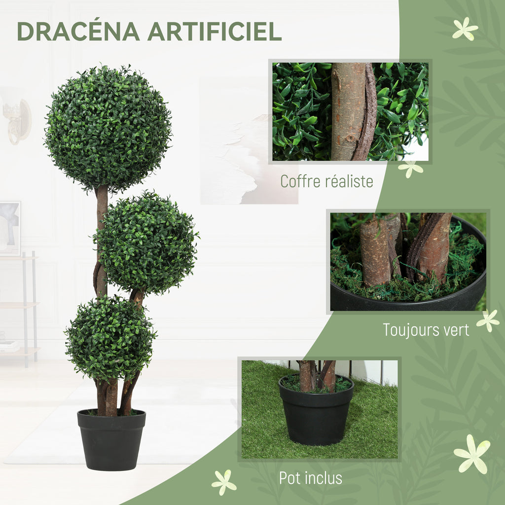 Plante Artificielle 100 cm, 3 Boules de Buis, Pot, Facile à Nettoyer, Arbre Artificiel Intérieur Extérieur, Vert-3