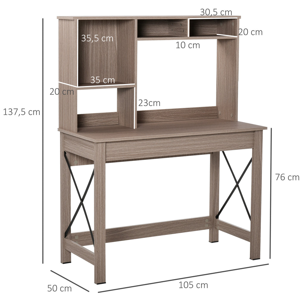 Bureau avec rangement bibliothèque en bois moderne avec étagères et grand plateau pour petits espaces maison-2