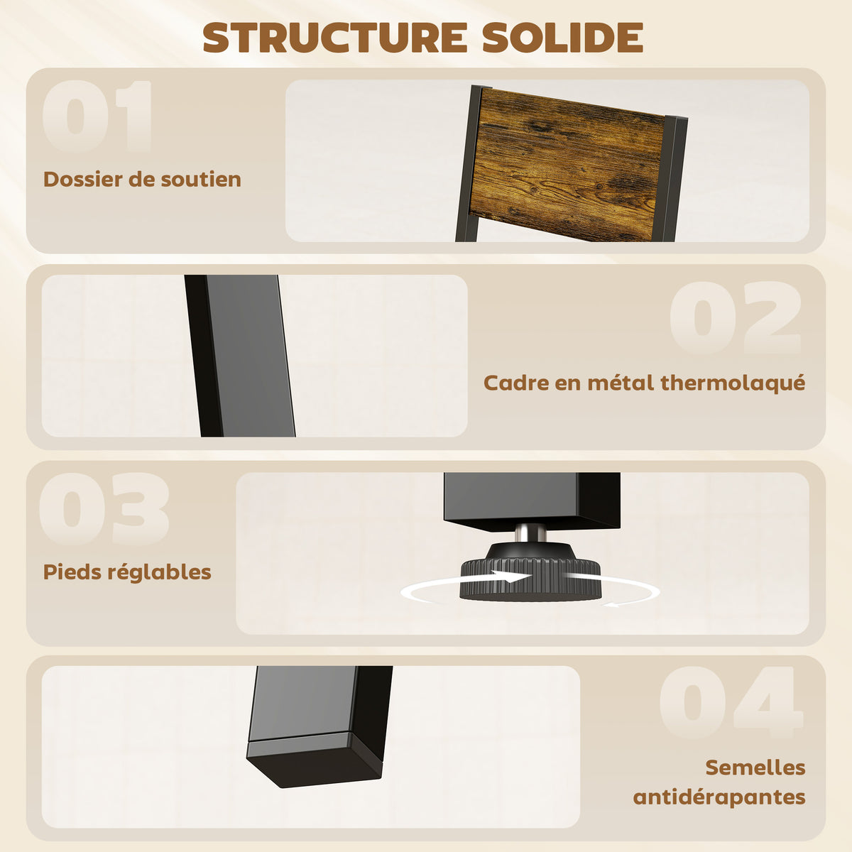 Ensemble table salle à manger avec 4 chaises, table de cuisine avec chaises 4 personnes, pieds en métal, brun rustique-4