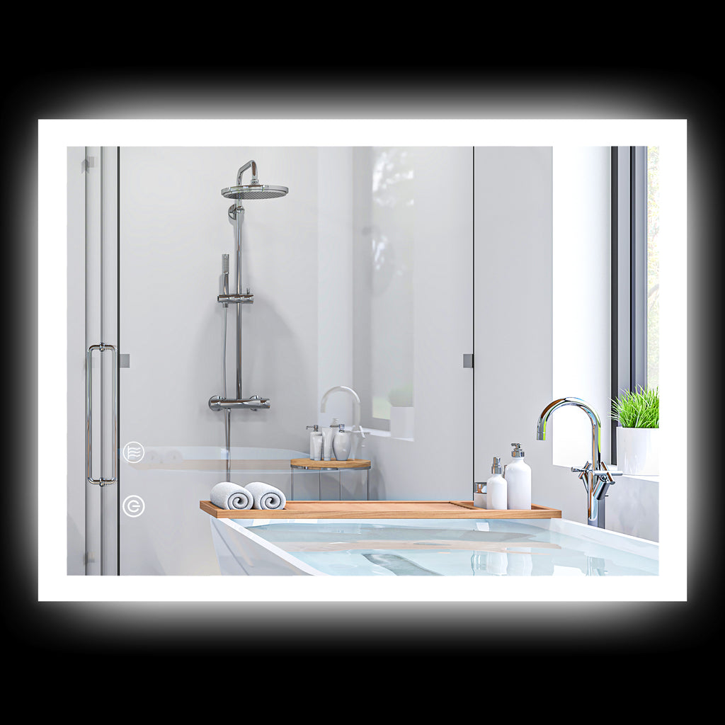 Miroir mural lumineux LED de salle de bain 80 x 60 cm 3 couleurs luminosité réglable interrupteur tactile transparent-6