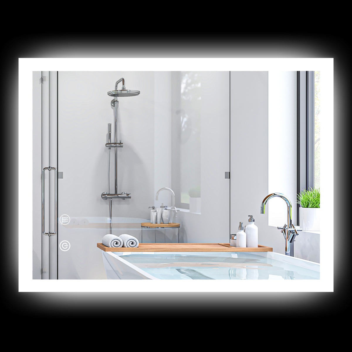 Miroir mural lumineux LED de salle de bain 80 x 60 cm 3 couleurs luminosité réglable interrupteur tactile transparent-6