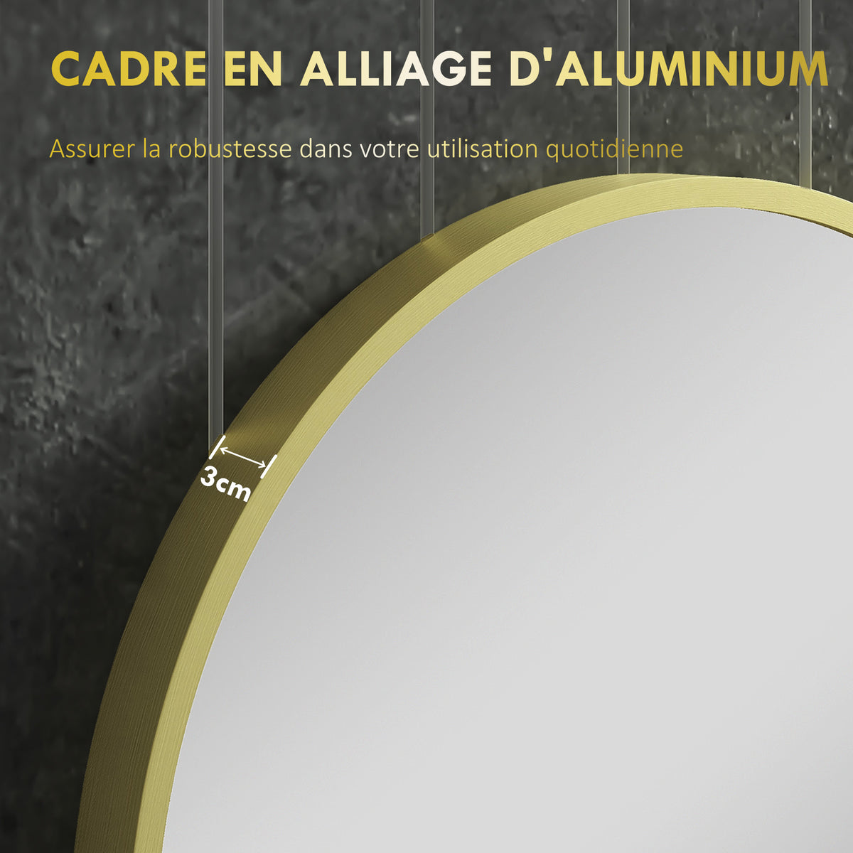 Miroir ovale mural cadre en aluminium style minimaliste montage vertical ou horizontal avec 3 crochets 40 x 70 cm doré-4