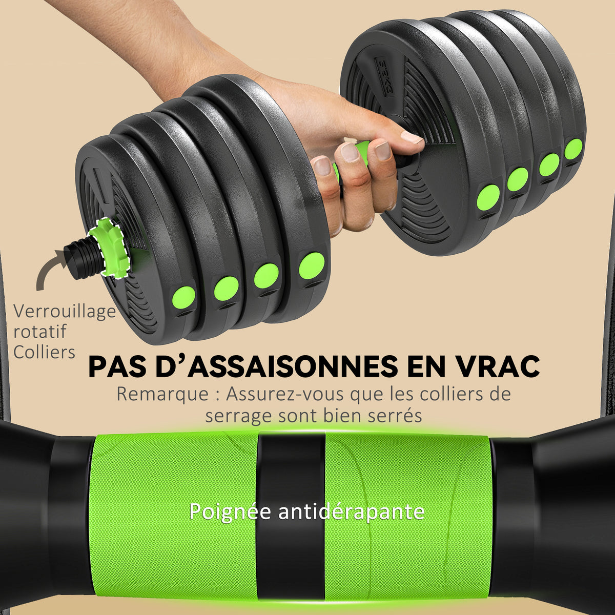 Kit haltères musculation haltères réglables 30 kg 3 en 1, ensemble de poids réglable avec barre d'extension noir-5