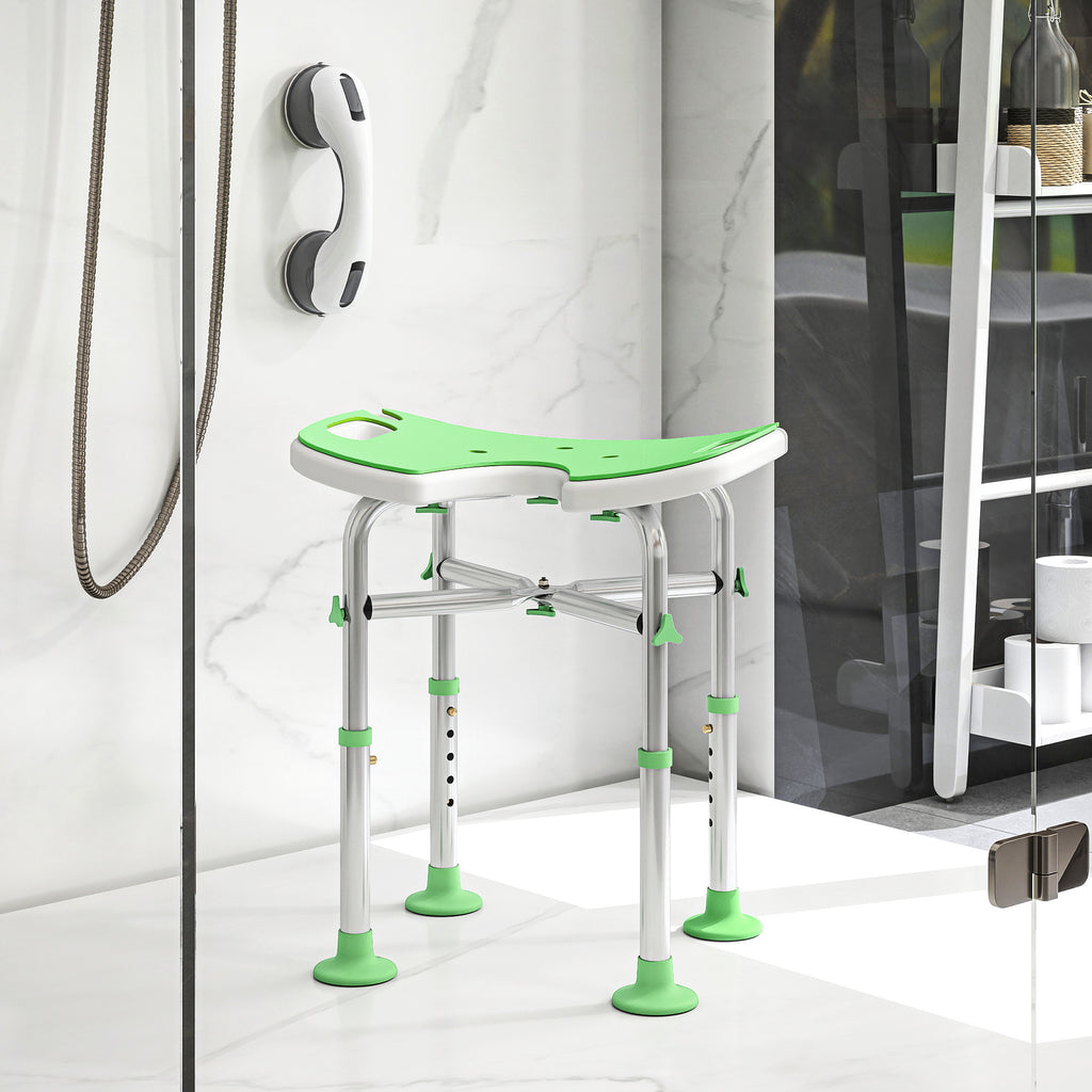 Tabouret de Douche, Hauteur Ajustable 39-51,5 cm, Barre d'Appui à Ventouse, Patins à Ventouse, Vert-8