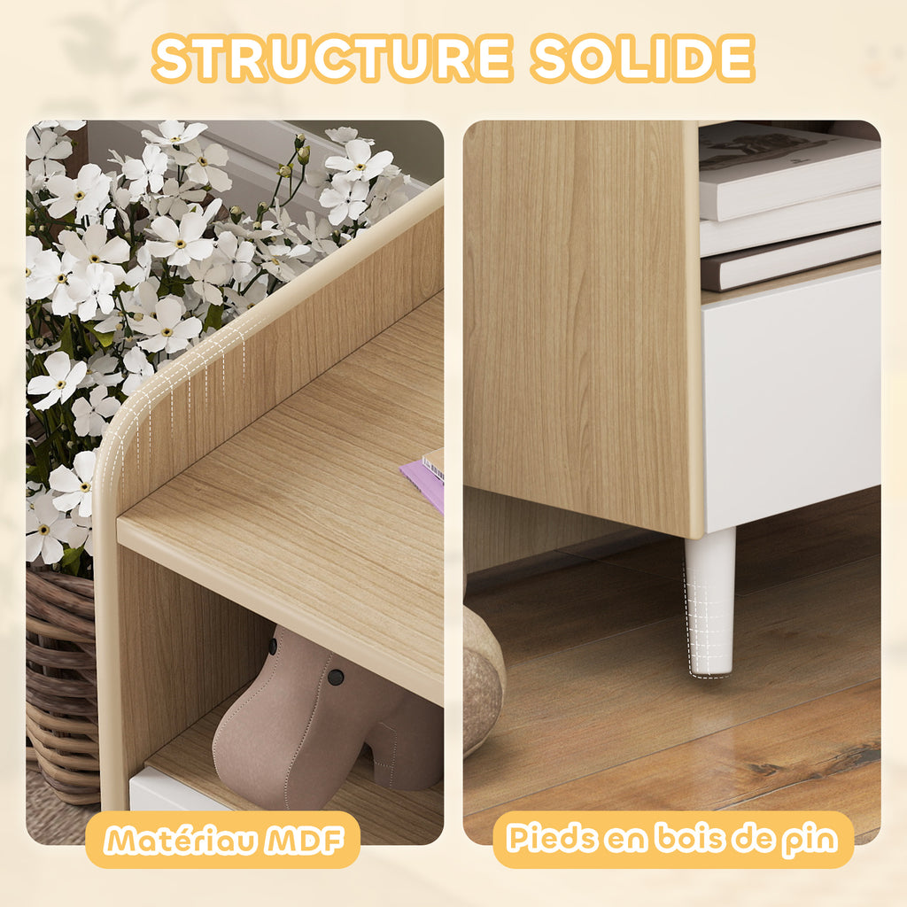 Table de chevet enfant table de nuit enfant avec tiroir et niche, petite table d'appoint en bois pour chambre d'enfant-5
