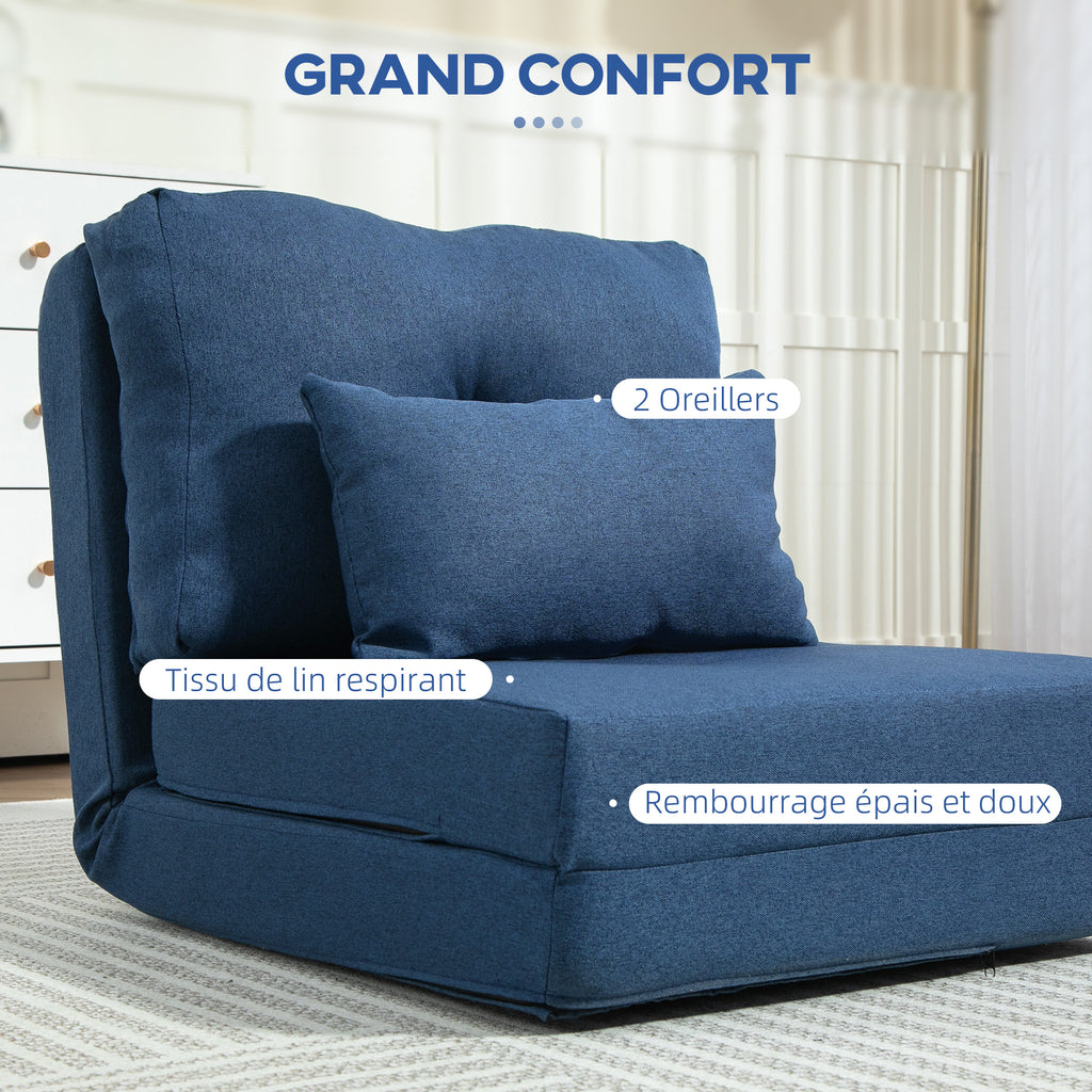 Chauffeuse canapé-lit convertible fauteuil 1 place avec 1 coussin avec dossier réglable, bleu foncé-5