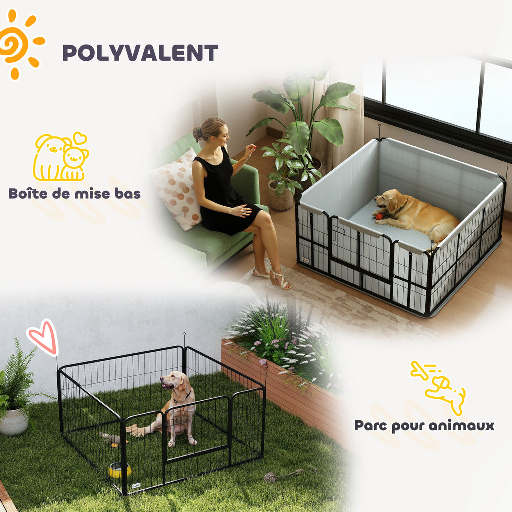 Parc de mise bas pour chien caisse de mise bas pour chiens avec porte tapis de propreté lavable 122 x 122 x 60 cm noir-3