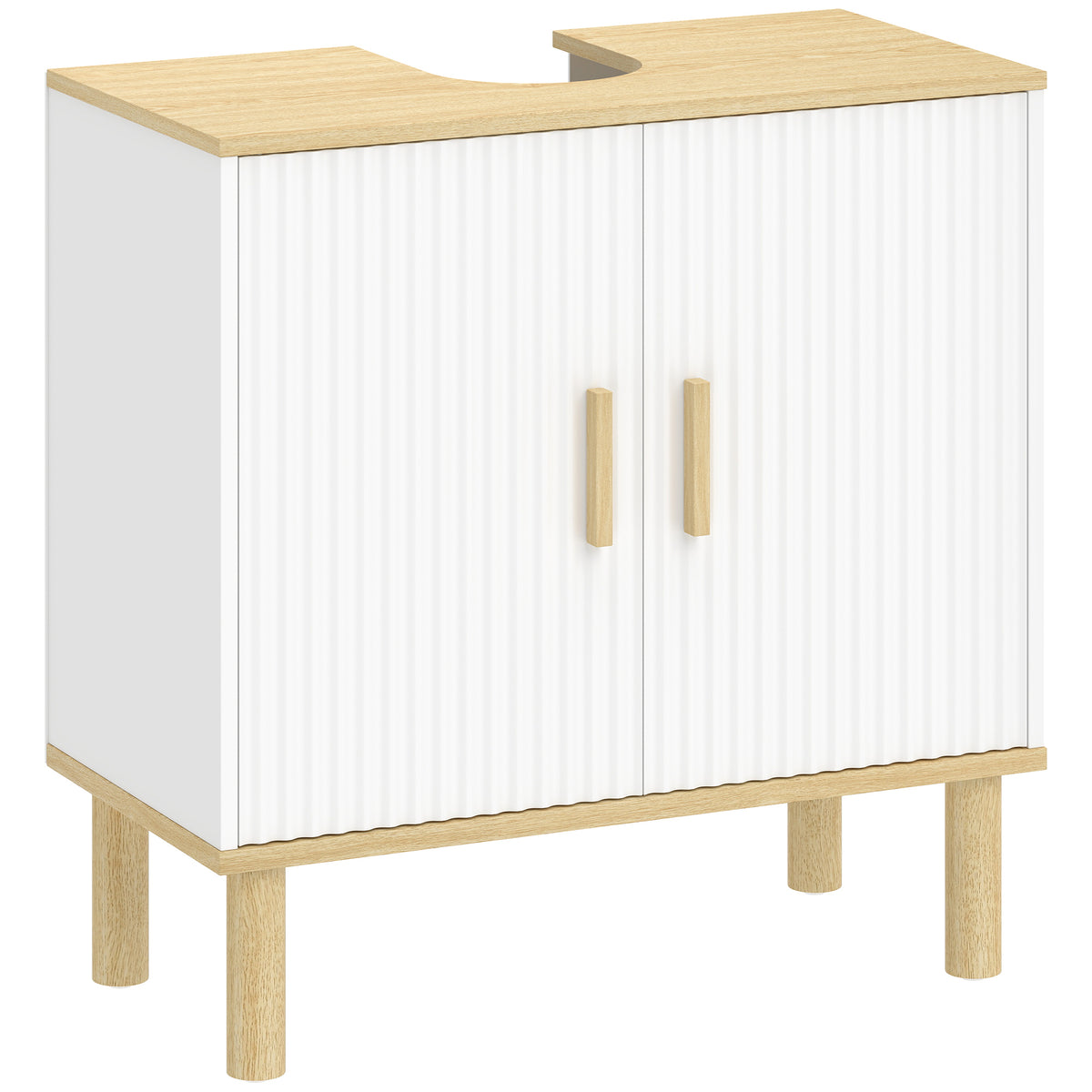 Meuble sous lavabo, meuble de salle de bain avec 2 portes et étagère réglable, 60 x 30 x 61 cm, blanc-0