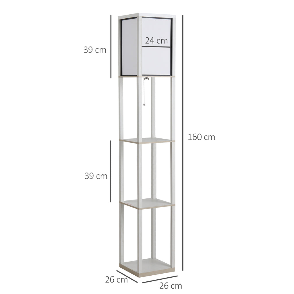 Lampadaire étagère 26L x 26l x 160H cm 3 étagères 4 Niveaux MDF Blanc-2