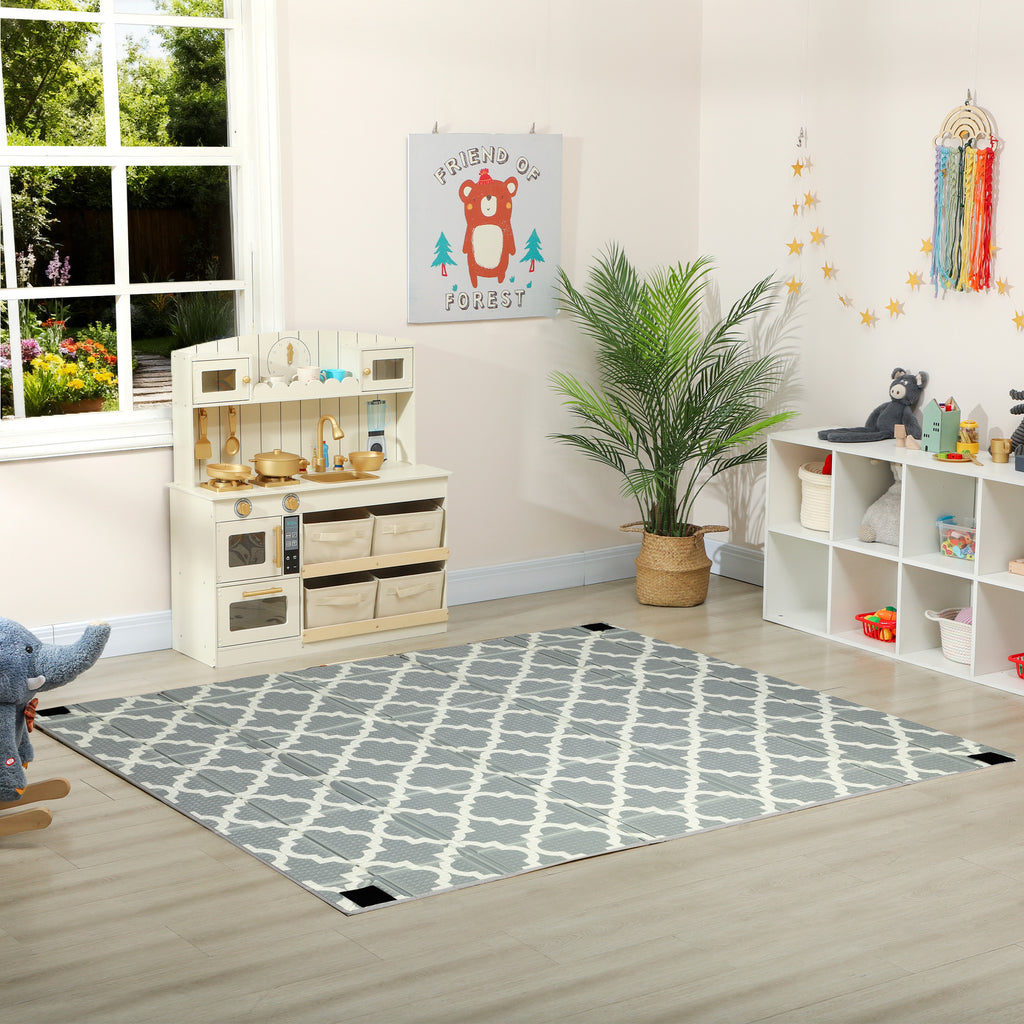 Tapis de jeu pour bébé pliable et réversible, tapis de sol en mousse épais, 202 x 180,5 x 1 cm, multicolore-9