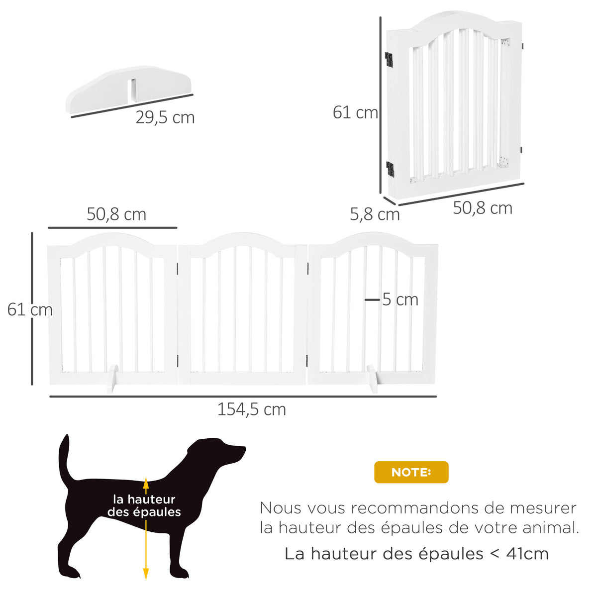 Lot de 2 barrières de sécurité barrière modulable pliable pour animaux de compagnie pied de support 154,5 x 61 cm blanc-2