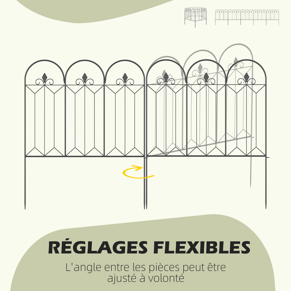 Lot de 5 clôtures de jardin décoratives en métal avec ornements 305 x 79,5 cm noir-4