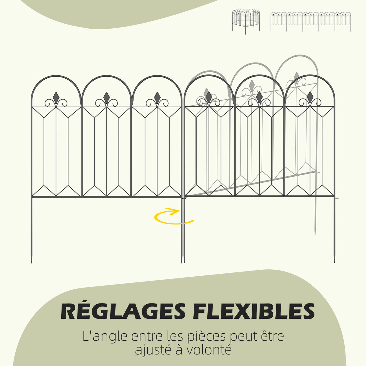 Lot de 5 clôtures de jardin décoratives en métal avec ornements 305 x 79,5 cm noir-4