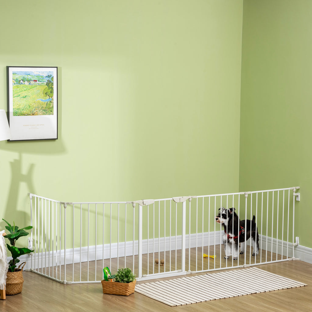 Barrière de sécurité parc enclos chien modulable pliable porte intégrée 300L max. x 74,5H cm métal PP blanc-7