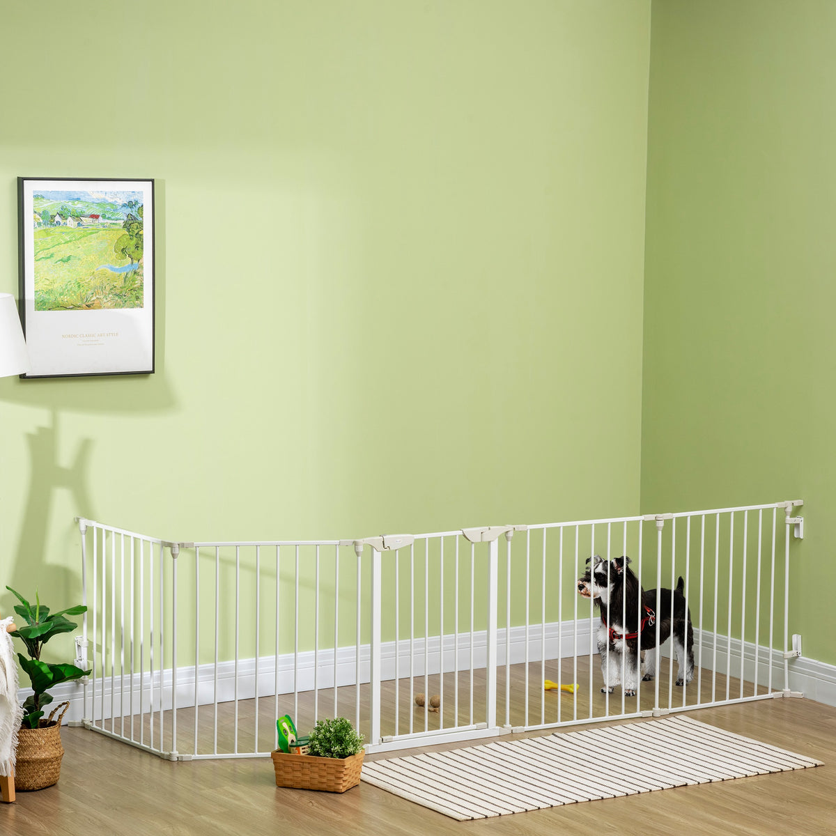 Barrière de sécurité parc enclos chien modulable pliable porte intégrée 300L max. x 74,5H cm métal PP blanc-7