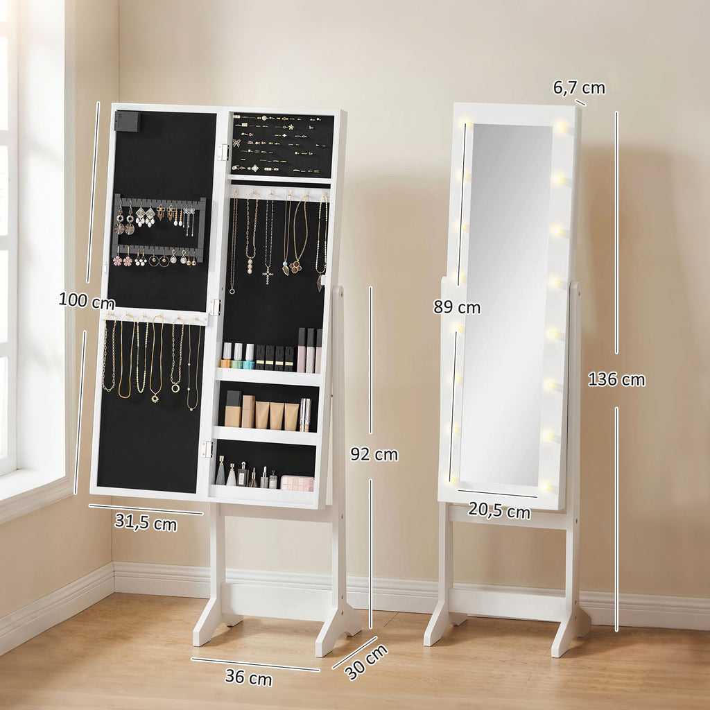 Armoire à bijoux armoire de rangement sur pieds boîte à bijoux avec miroir multi-rangements éclairage LED blanc-2