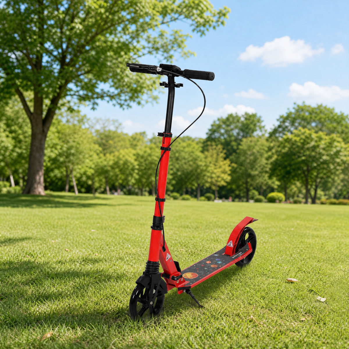 Trottinette Pliable en Aluminium, Guidon Réglable, Freinage Double à Main/Pédale, Roues PU 18 cm, 86x38x103,5cm, Rouge-1