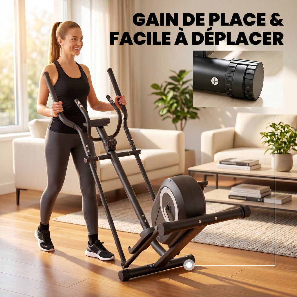 Vélo Elliptique, Écran LCD, Résistance 8 Niveaux, Capteur Pouls, Bluetooth, Support pour Téléphone, 100x52x153cm, Gris-8