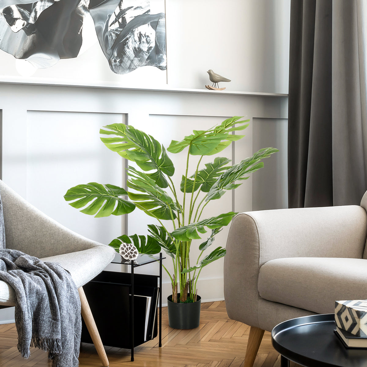 Plante artificielle arbre artificiel monstera deliciosa avec pot inclus hauteur 120 cm intérieure vert-1