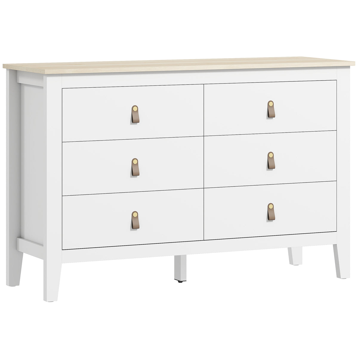 Commode 6 tiroirs meuble de rangement style contemporain avec poignées en polyuréthane, 120 x 40 x 78 cm, blanc-0