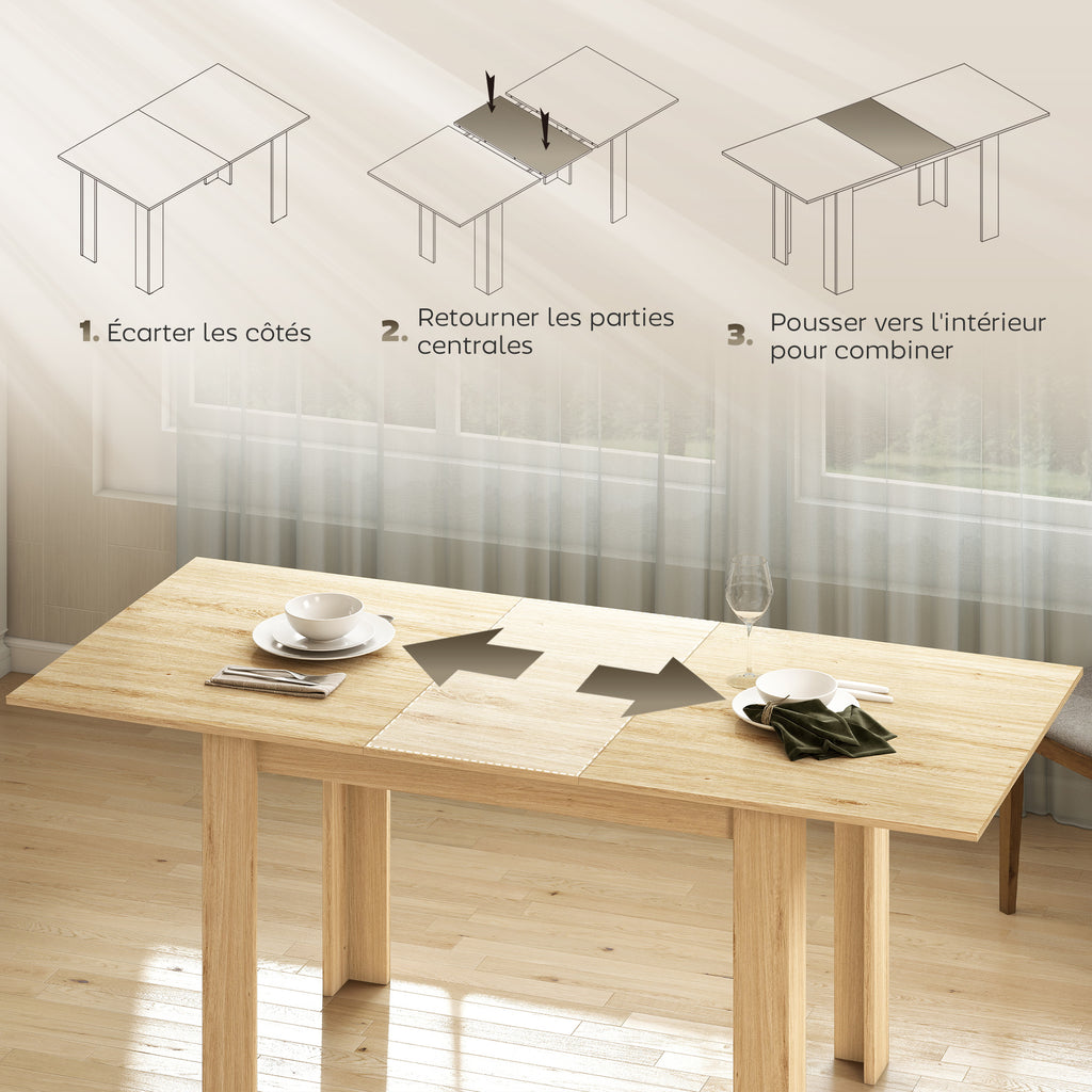 Table à manger extensible, table de cuisine rectangulaire, pour 6-8 personnes, 140-180 x 80 cm, effet bois naturel-4