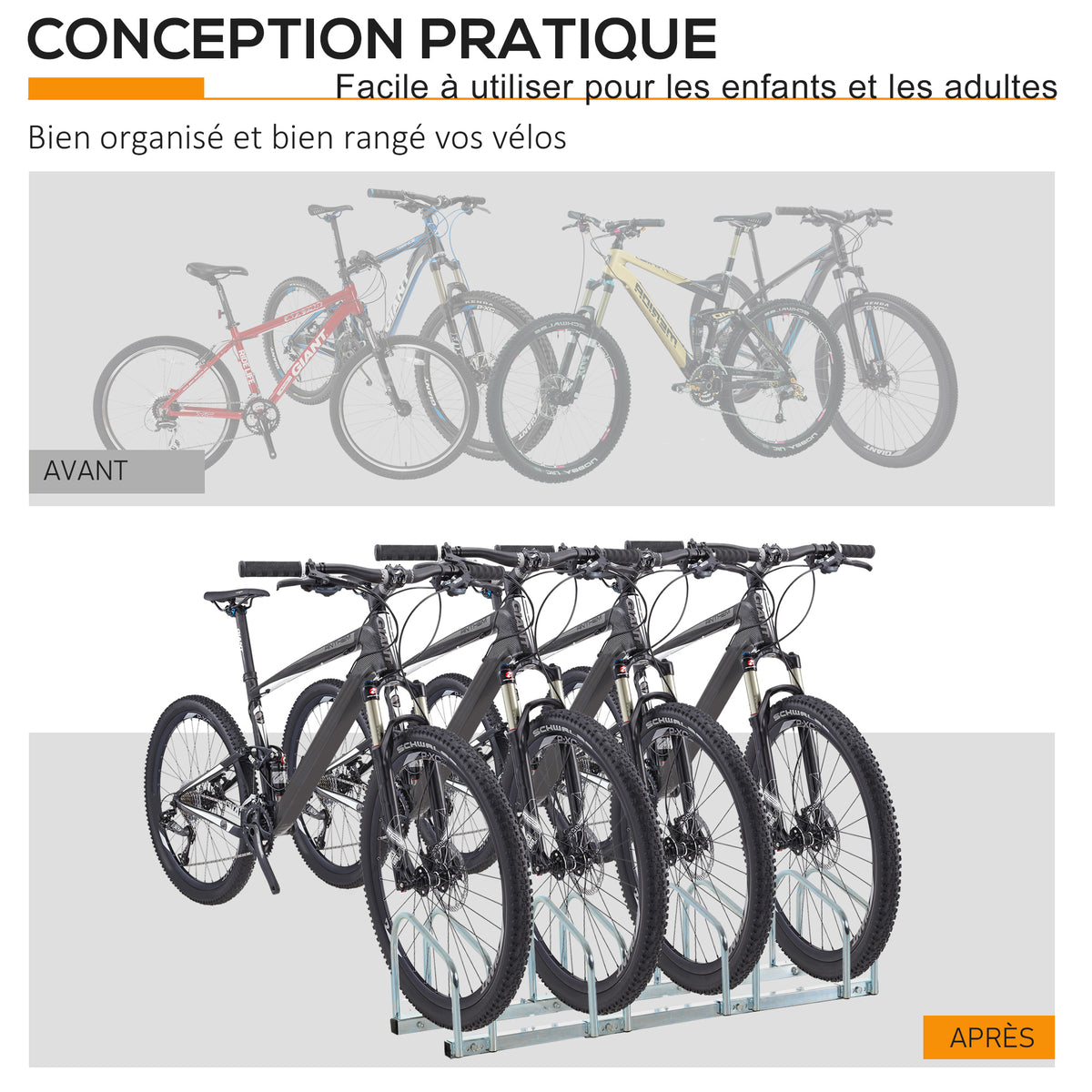 Râtelier 4 vélos dim. 110L x 33l x 27H cm acier galvanisé argent-6