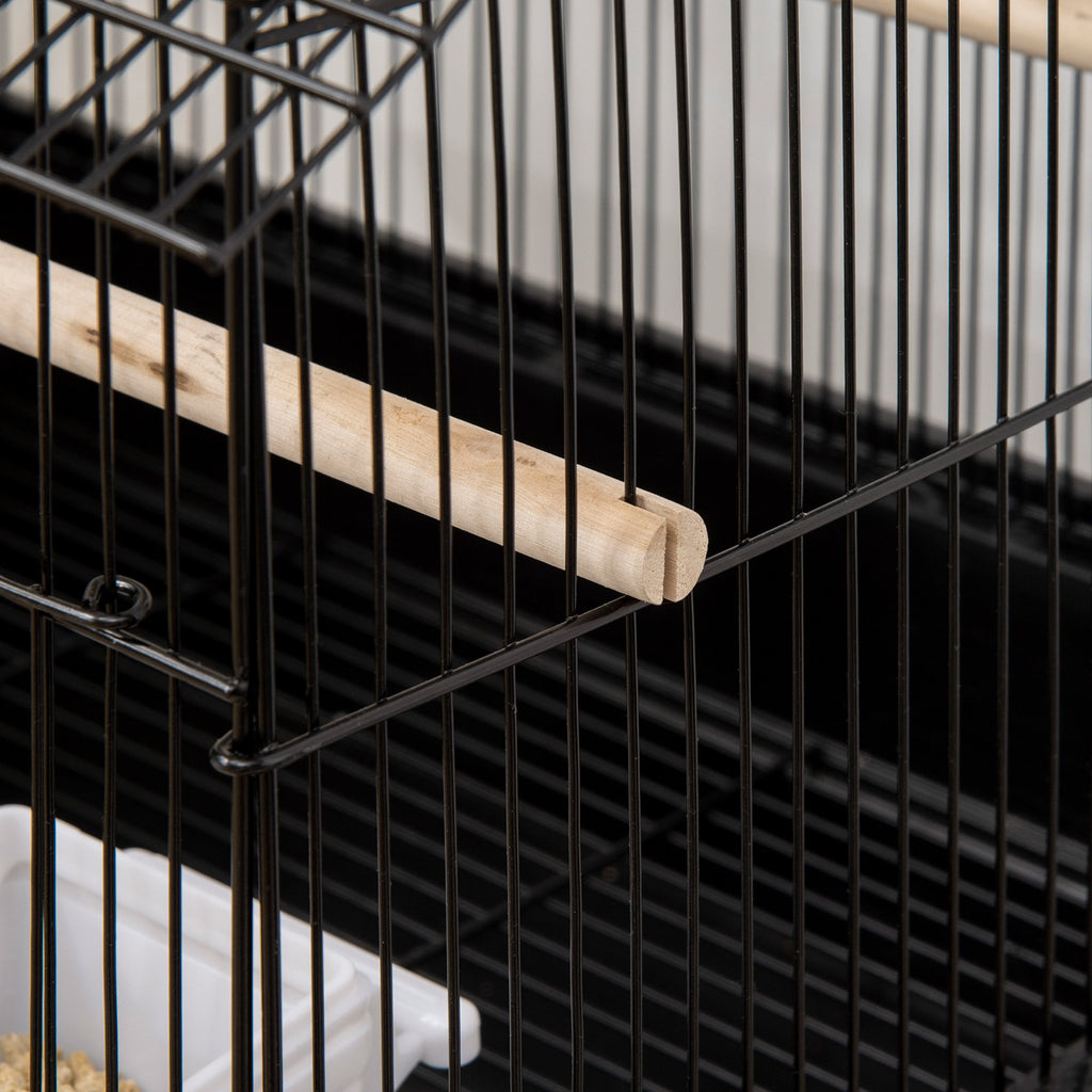 Cage à oiseaux design maison mangeoires perchoirs 3 portes plateau excrément amovible + poignée transport 50,5 x 41 x 63 cm noir-7