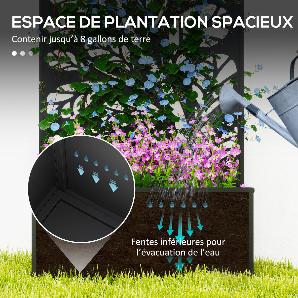 Jardinière avec brise-vue paravent treillis pour Plante Grimpante, bac à Fleurs - dim. 61L x 23l x 113H cm-3