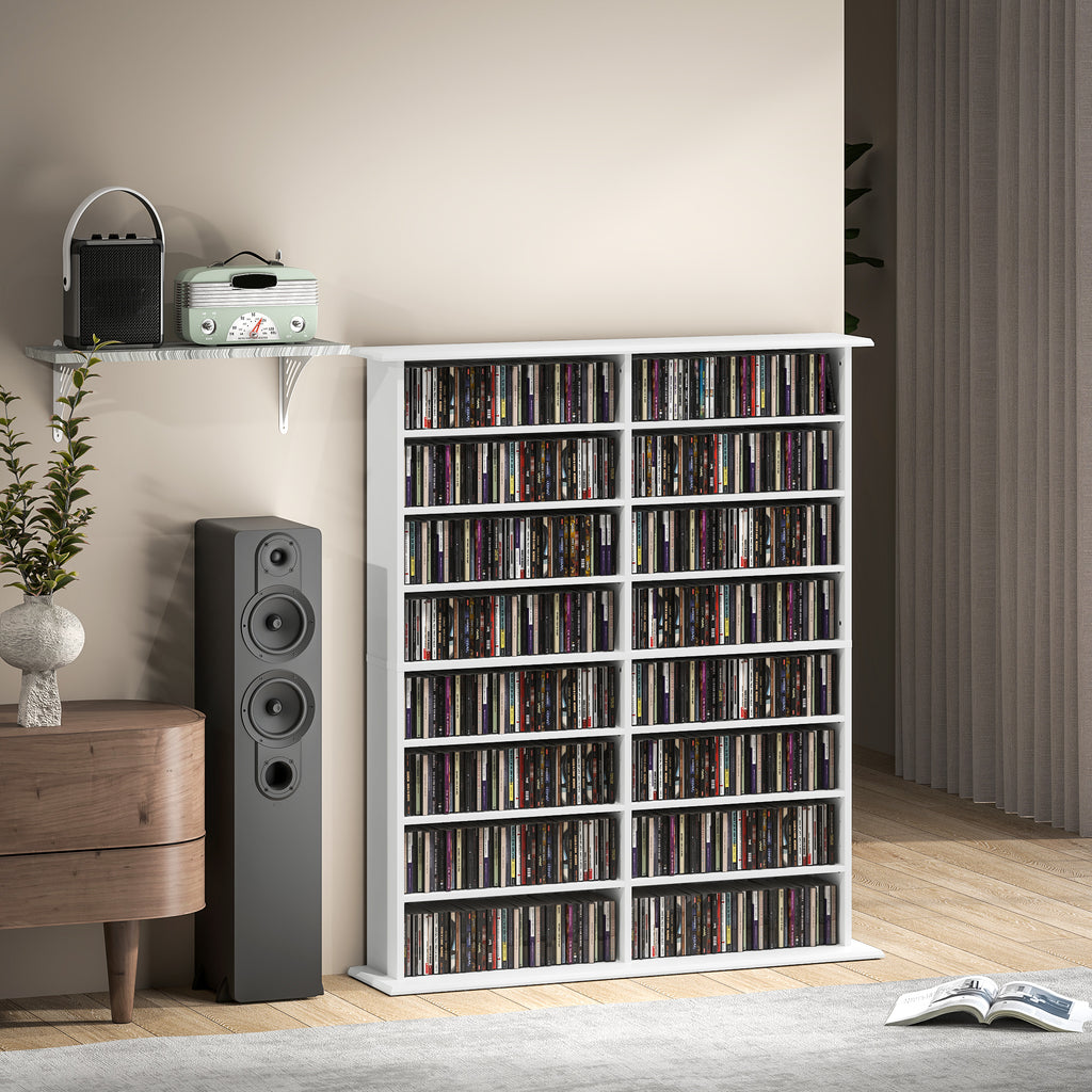 Rangements pour CD et DVD avec 16 compartiments et 12 étagères réglables, capacité max. 720 CD/396 DVD et Blu-ray, blanc-8