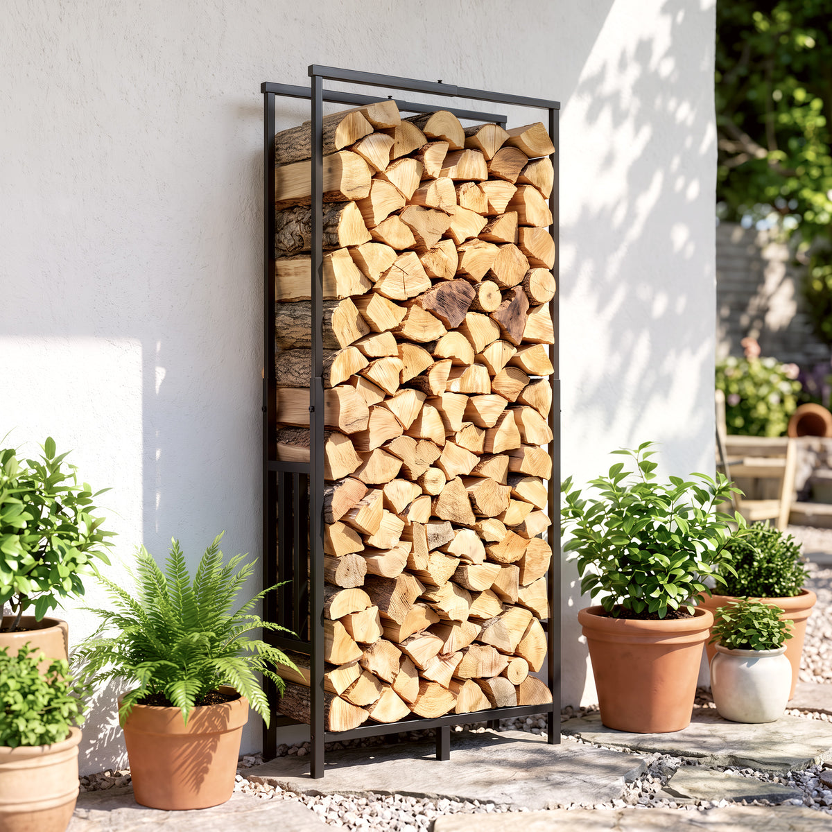 Range Bûches en Acier, Largeur & Hauteur Réglables, Étagère pour Bois de Cheminée, Charge 100 kg, 75,5x25x170cm, Noir-1
