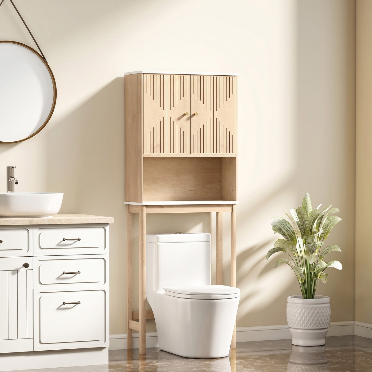 Meuble WC dessus de toilette meuble toilettes WC rangement avec placard à double porte étagères  66 x 25 x 168 cm, chêne-1