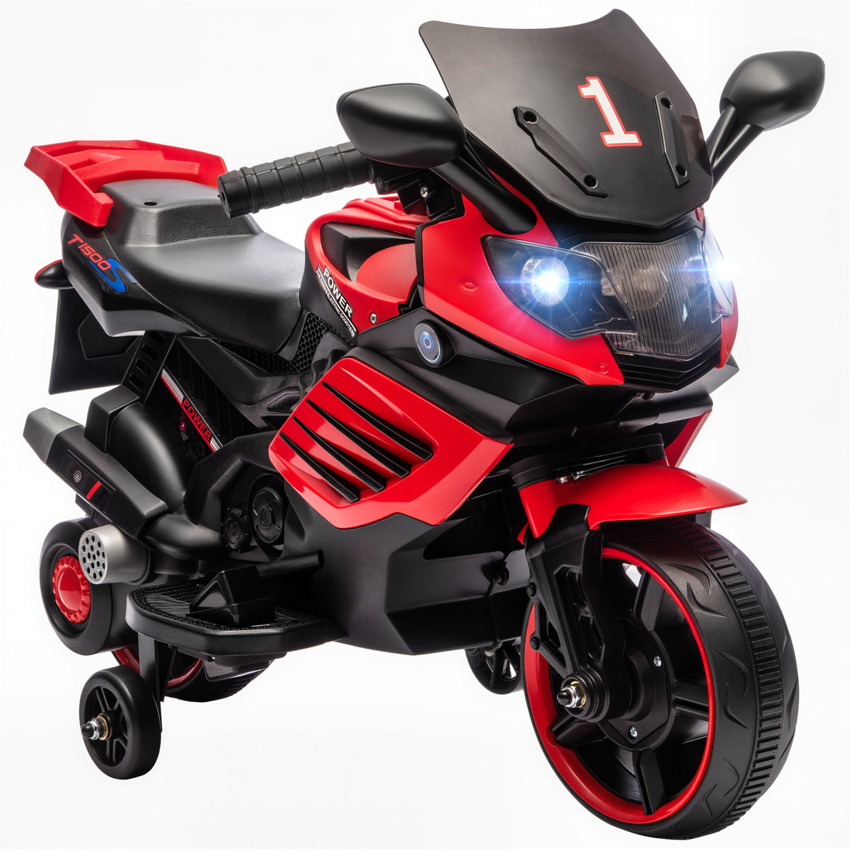 Moto électrique enfants 6 V, voiture électrique enfants avec roues d'entraînement, effets lumineux et sonores, rouge-0