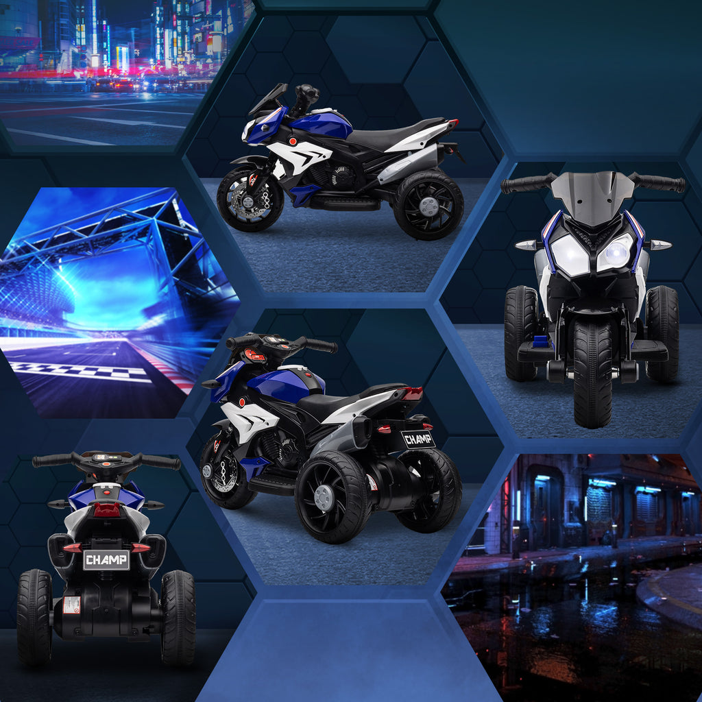 Moto électrique enfants 3 roues 6 V, voiture électrique enfants 3 à 5 ans, effets lumineux et sonores, 86x42x52cm, bleu-6