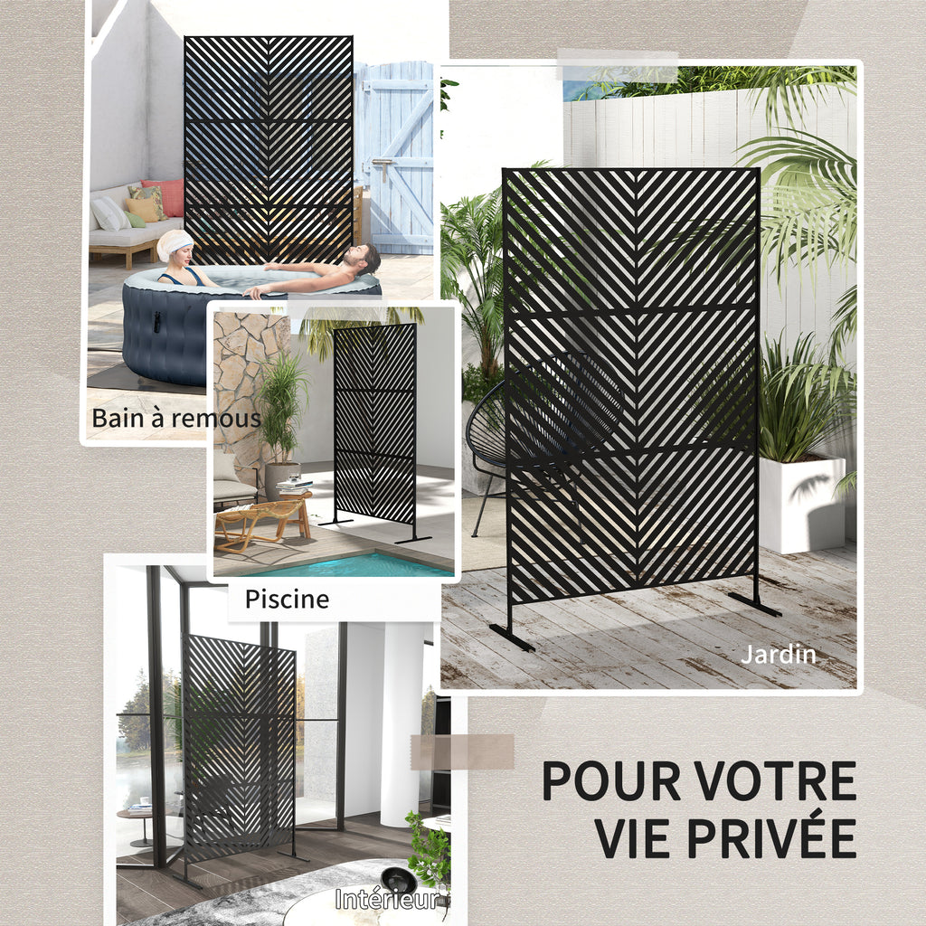 Panneau brise vue décoratif paravent extérieur à motif géométrique ajouré en métal - 122 x 45 x 198 cm, noir-5