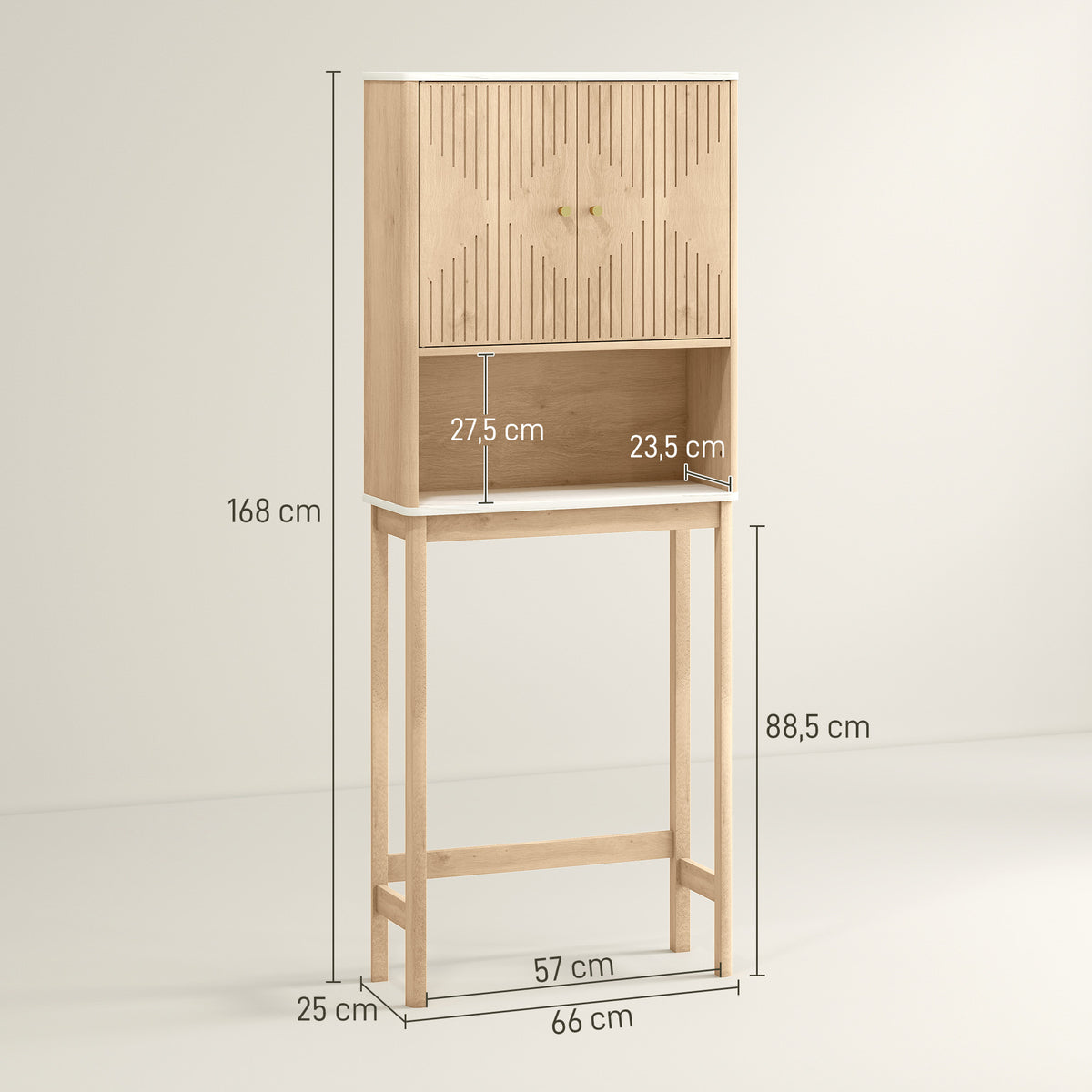 Meuble WC dessus de toilette meuble toilettes WC rangement avec placard à double porte étagères  66 x 25 x 168 cm, chêne-2