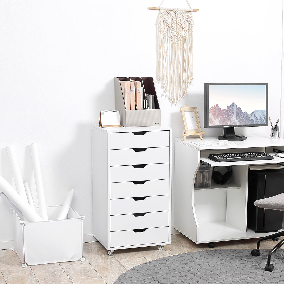 Caisson de bureau à roulette meuble rangement bureau avec 7 tiroirs organisateur pour documents, format A4 ou lettres-1