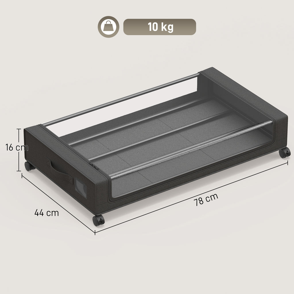 Boîte de Rangement sous Lit à Roulettes, Lot de 2, 40L, Fermeture Éclair, Cadre en Acier, Poignées, 78x44x16cm, Noir-2