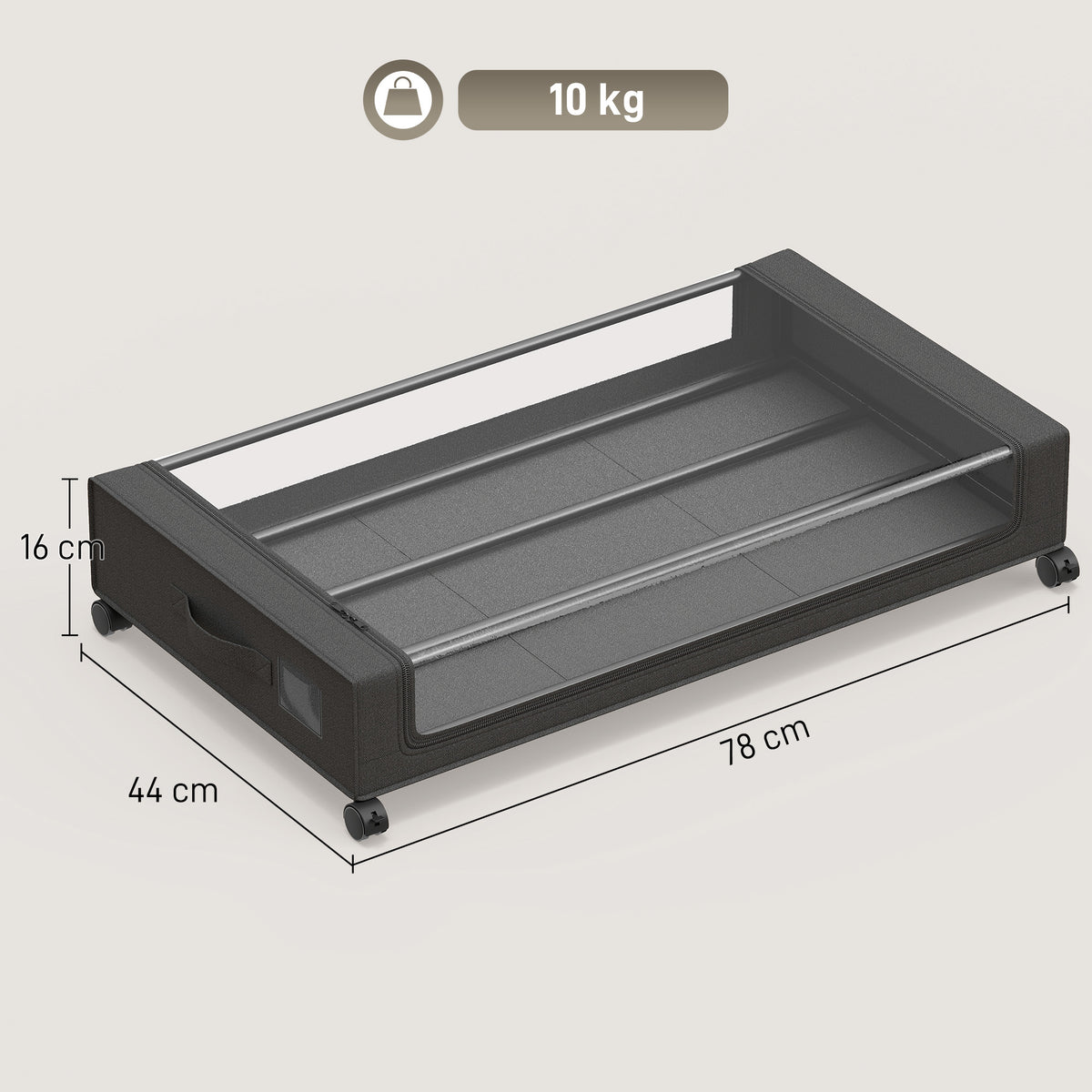 Boîte de Rangement sous Lit à Roulettes, Lot de 2, 40L, Fermeture Éclair, Cadre en Acier, Poignées, 78x44x16cm, Noir-2