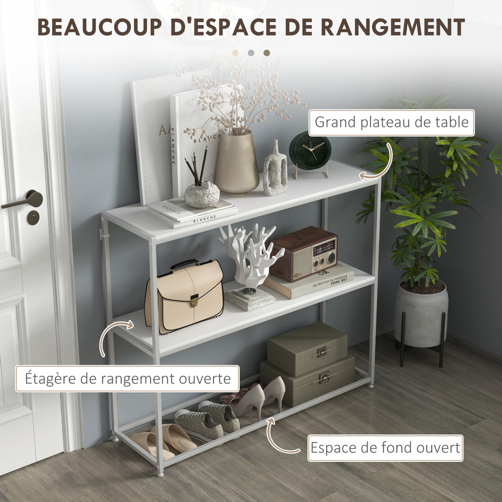 Table console en acier 2 étagères design moderne pour salon entrée couloir 100 x 30 x 87 cm blanc-3