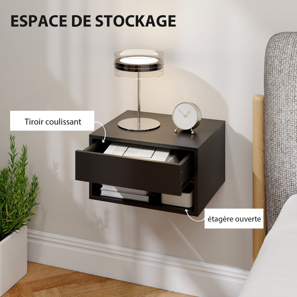 Lot de 2 tables de chevet murales, tables de nuit, tiroir, compartiment ouvert, plateau, 37 x 32 x 21 cm, noir-5
