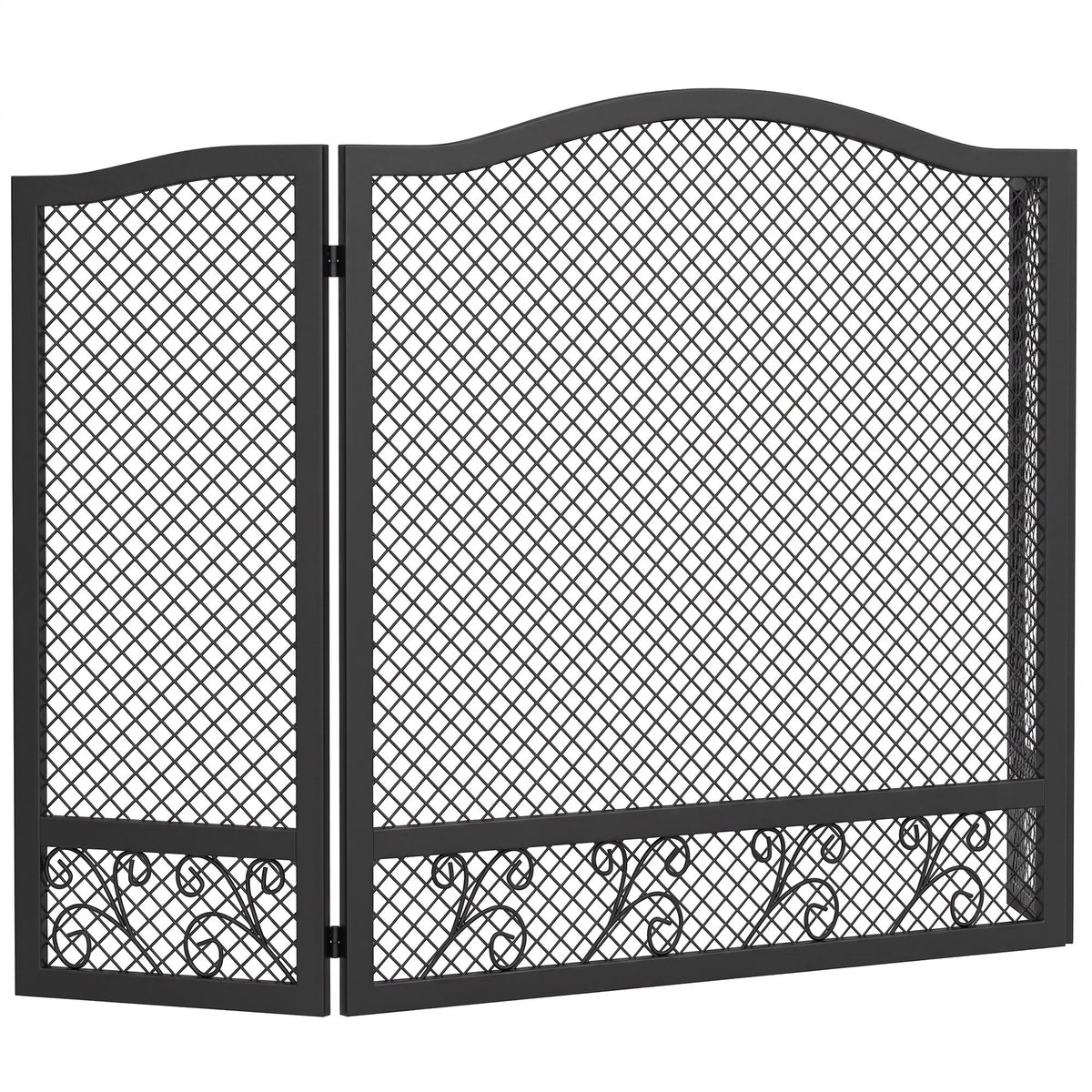 Pare Feu Cheminée Pliable 3 Panneaux, Pare-Étincelles Cheminée, Motif Floral, Métal, 107 x 60 cm, Noir-0