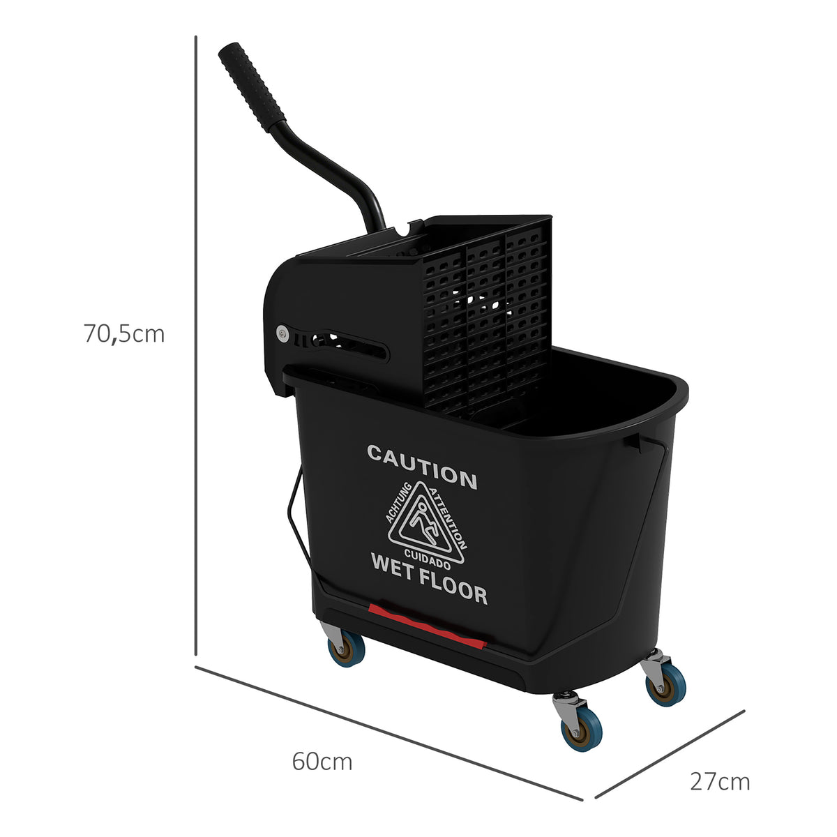 Chariot de nettoyage lavage seau de ménage 20 L avec essoreur et séparateur eau sale propre noir 60L x 27l x 70,5H cm-2