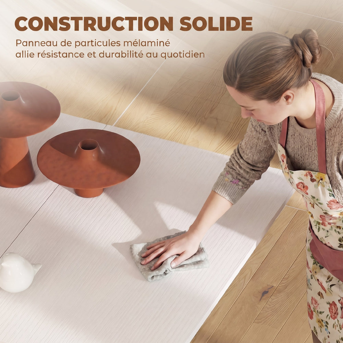 Table à Manger Pliante, Table de Cuisine Extensible pour 2 à 4 Personnes, 2 Abattants, 120 x 72 x 75 cm, Blanc-6